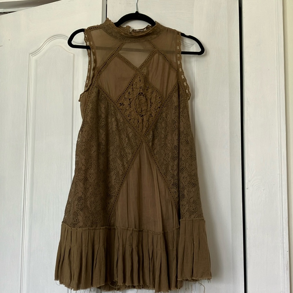 Free People “One” Olive Green Lace Sleeveless Dress